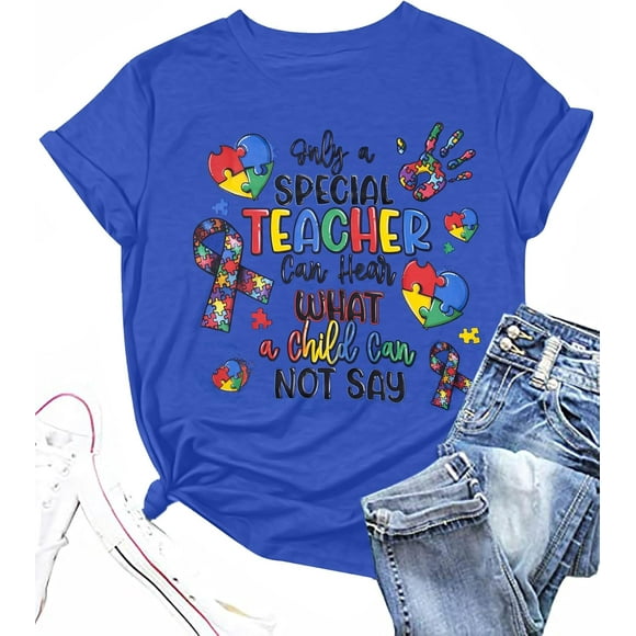 Autism Teacher Shirts for Women Autism Awareness T Shirt Special Education Teacher Short Sleeve Shirt Autism Support Tees Top