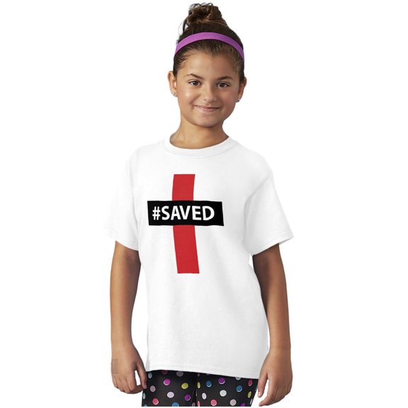 Saved Hashtag Religious Christian Crewneck T Shirts Boy Girl Teen Brisco Brands XS