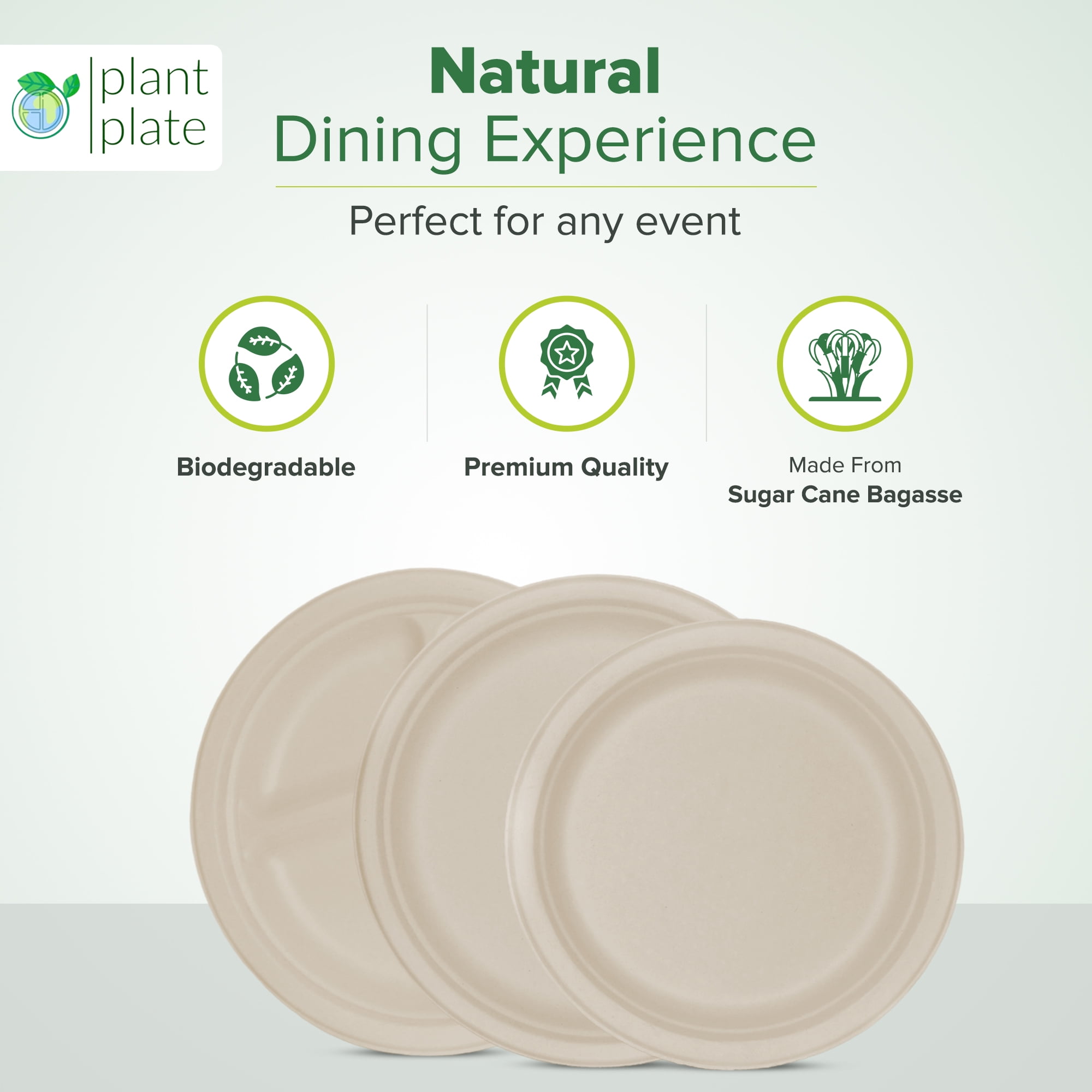 Plant Plate Everyday Solid Print Disposable Paper Plates, 10 Inch, 150 Count