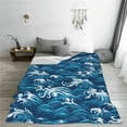 thumbnail image 2 of LNWH Blue Waves Sea Pattern Throw Blanket, Flannel Sofa Blankets for All Seasons, 40"x30", 2 of 8