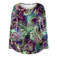 thumbnail image 6 of Henley Tunic Tops for Women Hide Belly Tunic Floral Print Blouse Front Pleated Shirts Long Sleeve Christmas Shirts Tops, 6 of 7