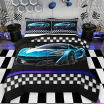 Feelyou Futuristic Race Car Bedding Comforter Set, Blue Cartoon Automobile Twin Comforter Sets, Teens Kids Boys Girls Reversible Bedding Set, Super Cozy Room Decor, 2 Pieces
