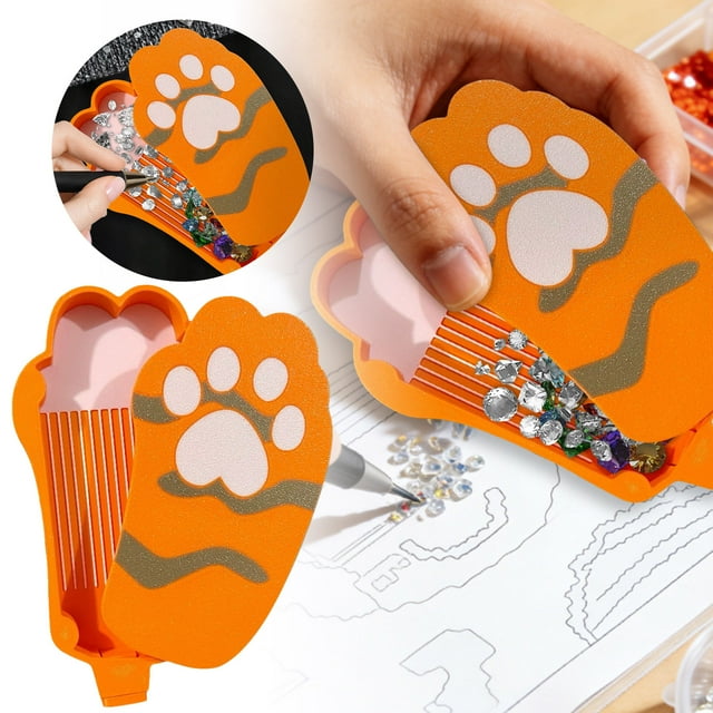 Plateau et Organisateur de Peinture en Forme de Chat, Support d'Outils d'Art Portable avec Plusieurs Compartiments pour Rangement en Strass
