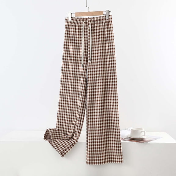 Caywon Women's Gingham Pajama Pants Elastic Drawstring Waist Soft Sleepwear Bottoms Loose Fit Home Wear Casual Relax Pants for All Season Pantalones de Pijama a Cuadros