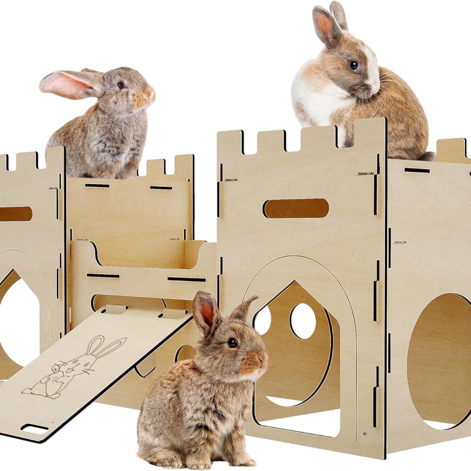 Extra Large Wooden Bunny Castle House Multistory Climbing Tower Hideout Ventilated Sturdy Habitat for Rabbit Guinea Pig Chinchilla Ferret