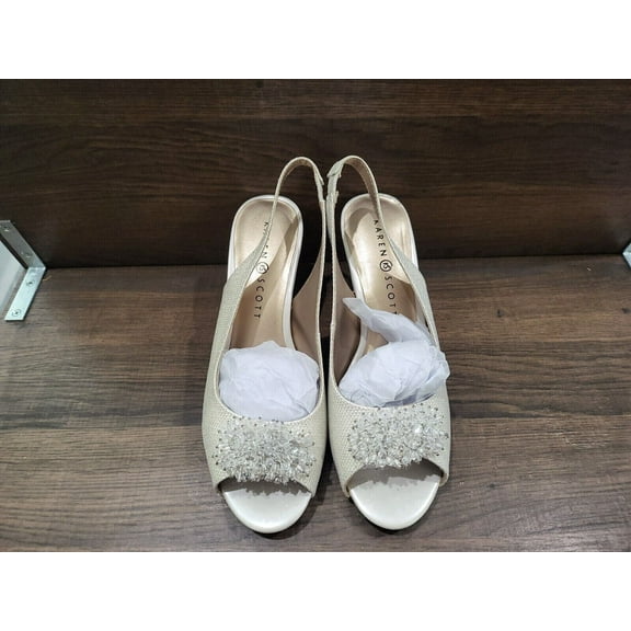 Karen Scott Women's Breena Slingback Peep-Toe Pump Ivory 5.5M B4HP