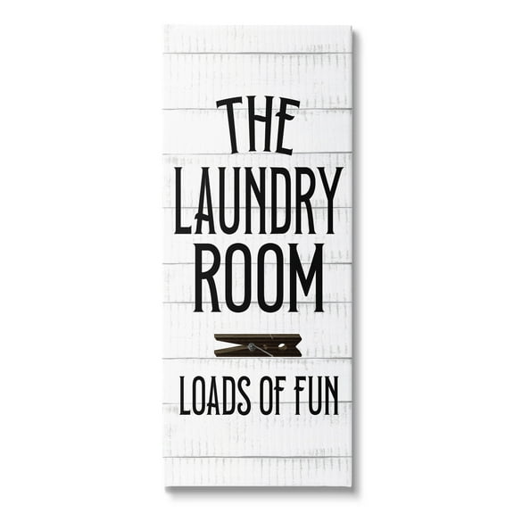 Stupell Industries Loads of Fun Laundry Room Rustic Clothespin Design Canvas Wall Art, 10 x 24, Design by Kim Allen