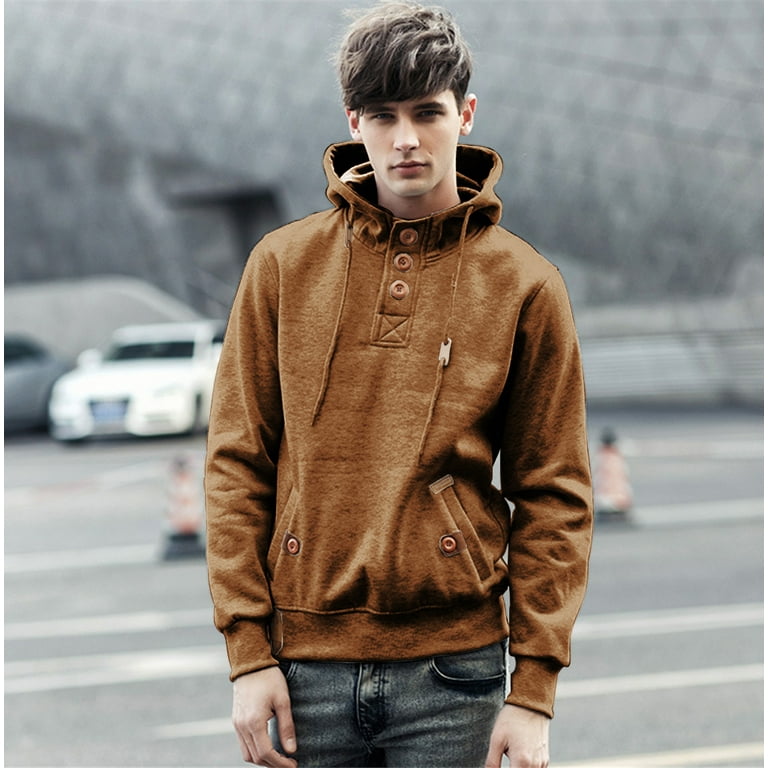 YuKaiChen Men s Fleece Hoodie Button up Jacket Hooded Sweatshirt coffee S