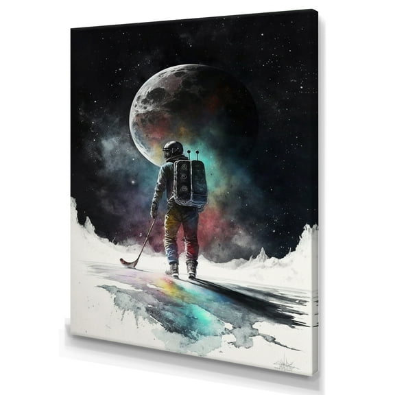 Designart Hockey Player On The Moon Canvas Wall Art