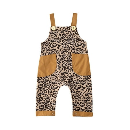 

Toddler Baby Boy Girl Clothes Sleeveless Strap Leopard Print Pocket Romper Jumpsuit Outfit