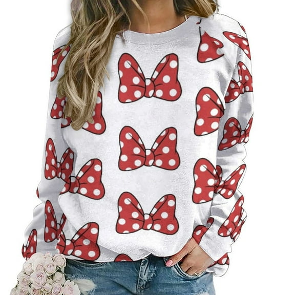 Polka Dot Mouse Bow Women Casual Long Sleeve Hoodie Streetwear Pullovers Top Female Clothing