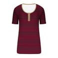 thumbnail image 4 of Lovskoo 2024 Striped Shirt Women Summer Tops Casual Scoop Neck Short Sleeve Color Block Trendy Pullover Button Up T Shirts Blouse Burgundy 2XL, 4 of 5