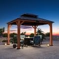 thumbnail image 3 of Modern Shade 10'x12' Gazebo Cedar Wood Frame Double Galvanized Steel Roof Hurricane-Proof for Patio Outdoor Brown, 3 of 9