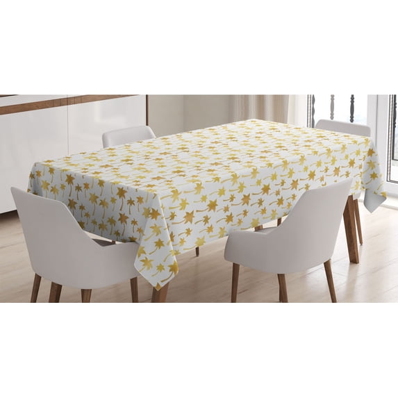 Exotic Tablecloth, Island Palm Tree Silhouettes in Yellow Gold Tones Beach Coastal Tropic, Rectangle Satin Table Cover for Dining Room and Kitchen, 60" X 90", Pale Coffee and White, by Ambesonne