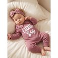thumbnail image 4 of Cjfdfy Preemie Newborn Baby Girl Fall Outfit, Long Sleeve Little Sister Embroidered Letter Collar Jumpsuit Headwear 2-piece Set Cute Knit Jumpsuit Coming Home Fall Winter Outfit, 4 of 8