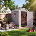 thumbnail image 4 of 6x4 ft Outdoor Storage Shed with Floor, Plastic Resin Garden Shed with Window & Lockable Door, Tool Shed for Patio, Backyard, Lawn Mower, Bike Storage Grey, 4 of 6