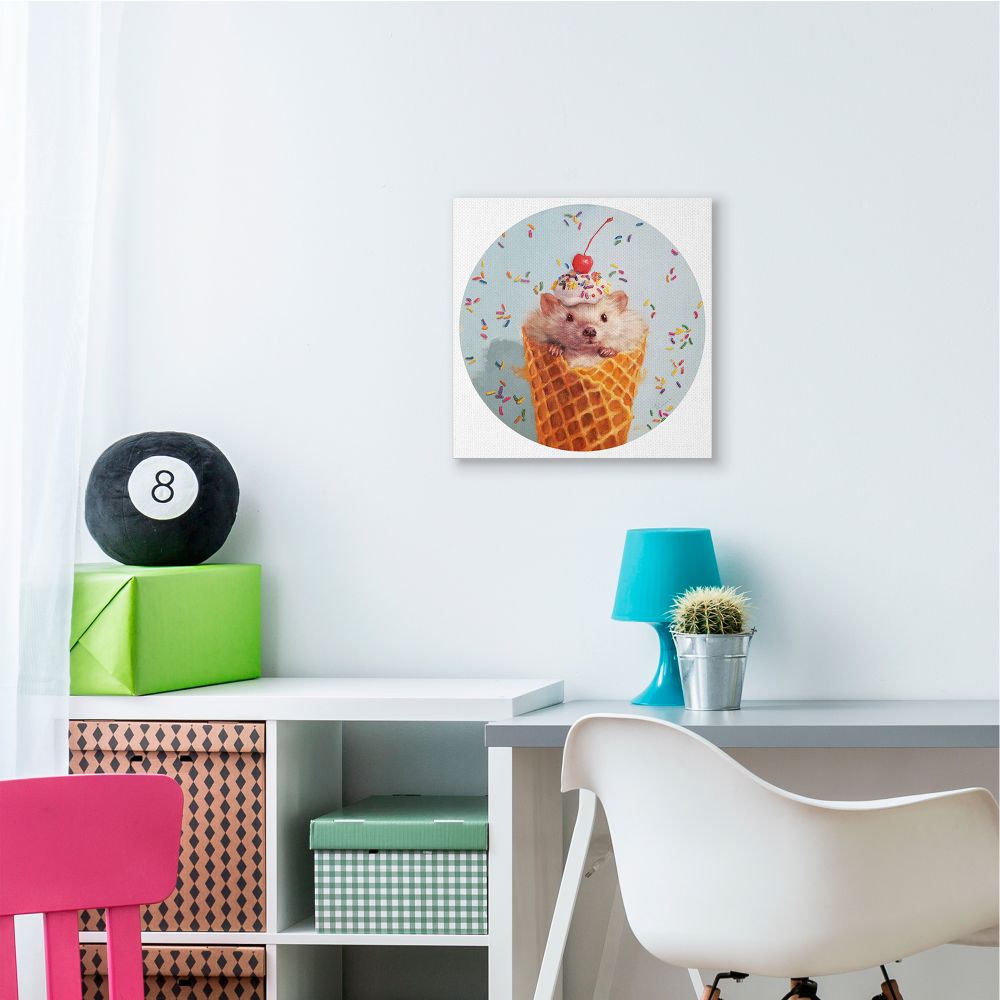 Mouse with Cherry Desert Ice Cream Cone Painting Animals & Insects Gallery-Wrapped Canvas Print Wall Art, 17x17