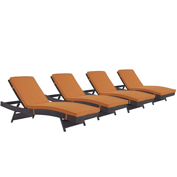 Modern Contemporary Urban Design Outdoor Patio Balcony Chaise Lounge Chair ( Set of 4), Orange, Rattan