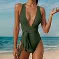 thumbnail image 2 of LUOGENLI 1-Piece Swimsuit Women Full Coverage Women One Shoulder Swimsuit Bikini Swimsuit Irregular Solid Color Monokinis Swimsuit Army Green Size XXL, 2 of 5