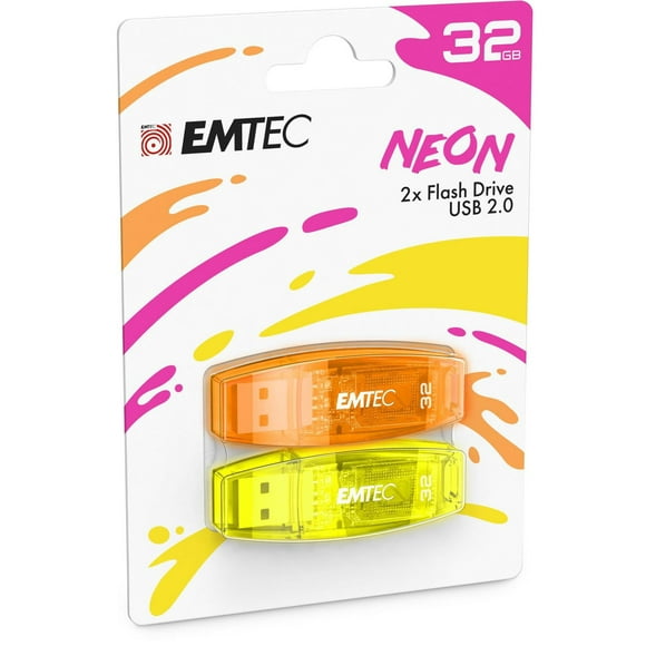 EMTEC USB 2.0 C410 NEON 32GB 2PK, EMTEC USB NEON 2X32GB