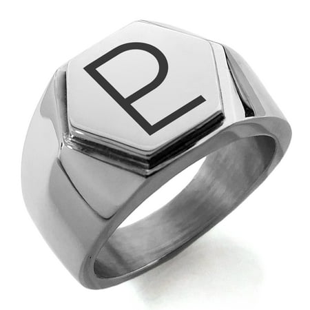 Pluto Ring - Stainless Steel Solar System Planetary Pluto Engraved Hexagon Crest Flat Top Biker Style Polished Ring