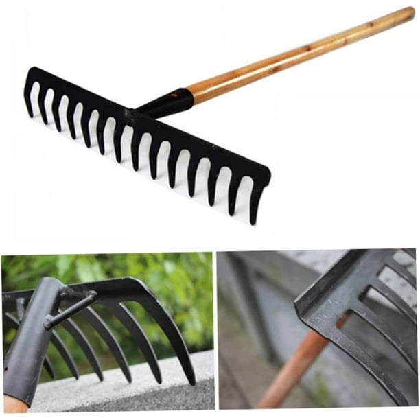 Garden Lawn Rake Metal Hand Rake 14 Teeth Loose Straw Leaves Soil Gardening Farm Garden Supplies Steel Rake Garden Supplies