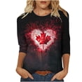 thumbnail image 2 of 3/4 Sleeve Shirt for Women - Happy Canada Day Graphic Tee, Red & White Maple Leaf Printed -Breathable Cotton Round Neck Blouse, 2 of 5