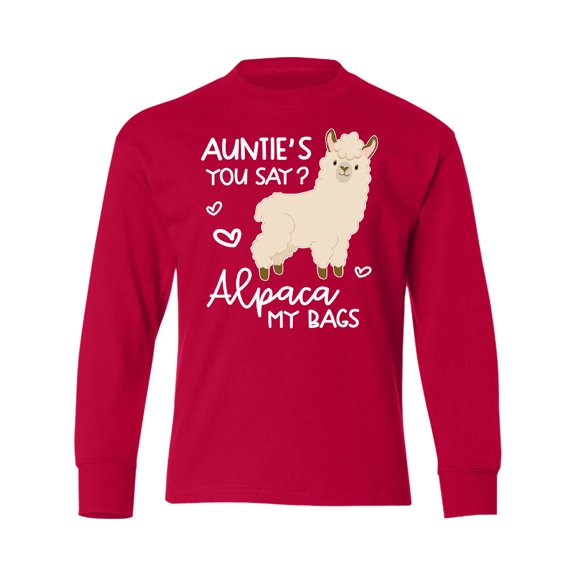 Inktastic Auntie's You Say Alpaca My Bags Long Sleeve Youth T-Shirt