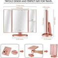 thumbnail image 6 of Tri-fold Lighted Vanity Makeup Mirror with 3x/2x Magnification,21 LEDs Light and Touch Screen,180 Degree Free Rotation Countertop Cosmetic Mirror,Travel (Rose Gold), 6 of 6