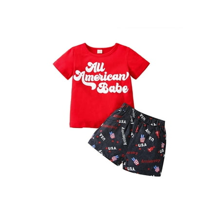 

Pudcoco Baby Boys 2 Pieces Suit Independence Day Round Neck T-shirt + Star and Stripe Print Shorts