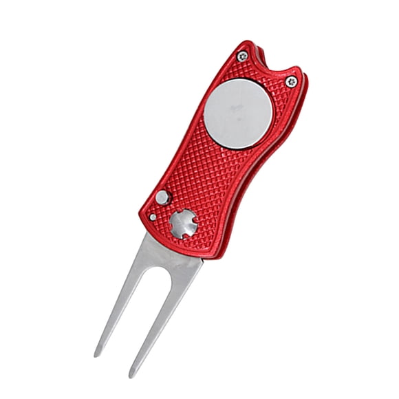 Herramienta plegable de acero inoxidable para reparar divots, marcador de bola, horquilla, kit de reparación de putting green, accesorio de entrenamiento para golfistas (rojo)