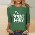 thumbnail image 2 of Happy Easter 3/4 Sleeve Round Neck Shirt Women Casual Cute Print Tee Basic Pullover Tops T-Shirt (M, A Army Green), 2 of 3