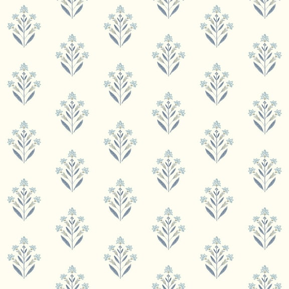 Chesapeake Kova Blue Floral Crest Wallpaper, 20.5-in by 33-ft