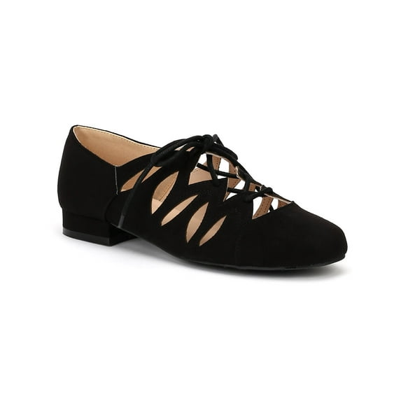 Qupid Oliver-07 Women Seude Cut Out Lace Up Oxford Flat