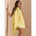 thumbnail image 5 of Light Yellow Womens Flowy Halter Neck Asymmetrical Mini Dress For Summer Party Beach Holiday, 5 of 5