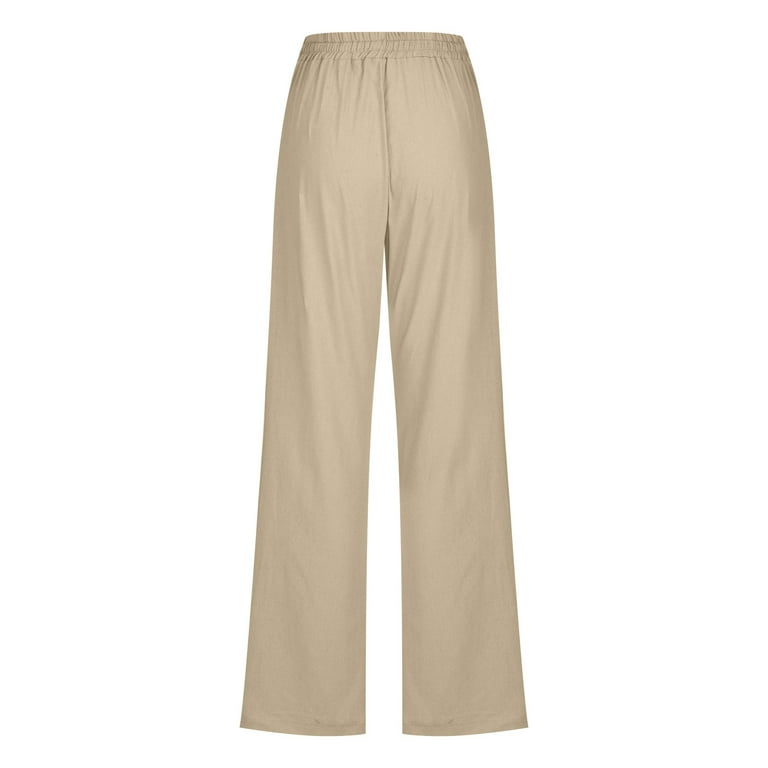 gakvbuo Linen Pants For Women High Waisted Pants Drawstring Elastic  Business Casual Comfy Work Pants Paper Bag Pants Loose Fit Pants Straight  Wide Leg