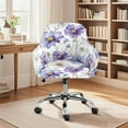 thumbnail image 2 of ZIATUBLES White Lilac Daisy Print Curved Back Dining Chair Cover Soft Breathable Chair Protector with Arms Stretchable Swivel Vanity Desk Accent Chair Slipcover for Kitchen Living Room, 2 of 7