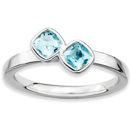 Stackable Expressions Double Cushion-Cut Blue Topaz Sterling Silver Ring