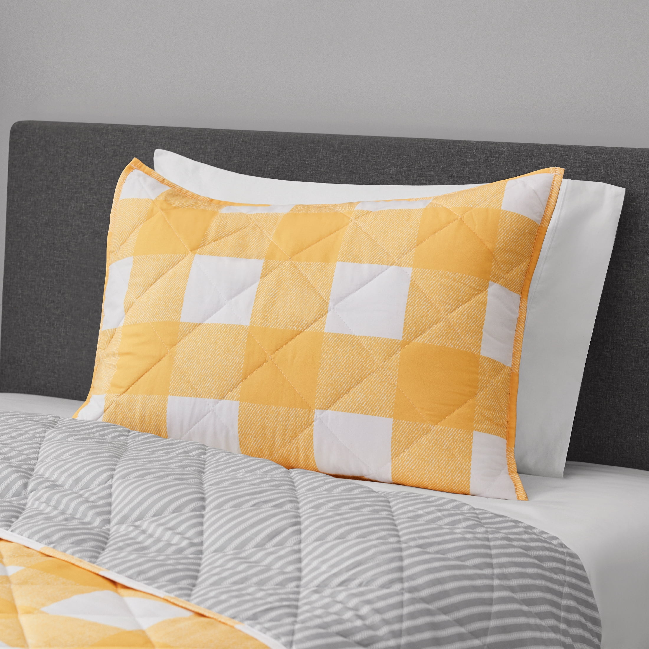 Mainstays Check Yellow Gingham Polyester Pillow Sham, Standard (1 Count)