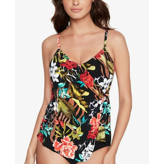 Magicsuit Muse Carma Tankini Top Women's 8 Black Floral Stretch Swimsuit ERK537