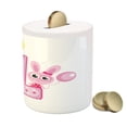 thumbnail image 3 of 1st Birthday Piggy Bank, Girls Party Theme with First Candle Bunny and Bear Animals Image, Ceramic Coin Bank Money Box for Cash Saving, 3.6" X 3.2", Hot Pink and Lilac, by Ambesonne, 3 of 4