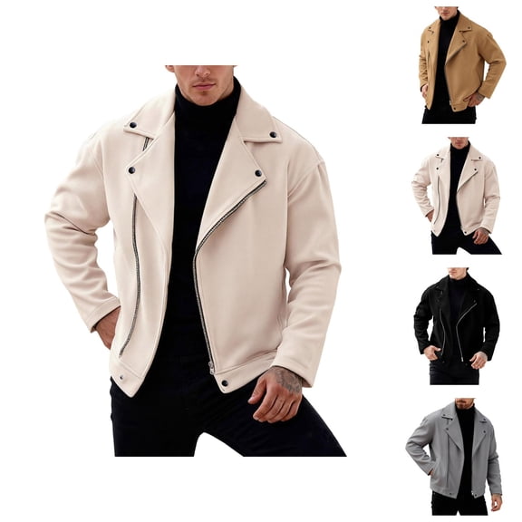 Mens Wool Blend Jacket Fall Winter Long Sleeve Loose Casual Notch Collar Zip Up Jackets Coat Outerwear with Pockets