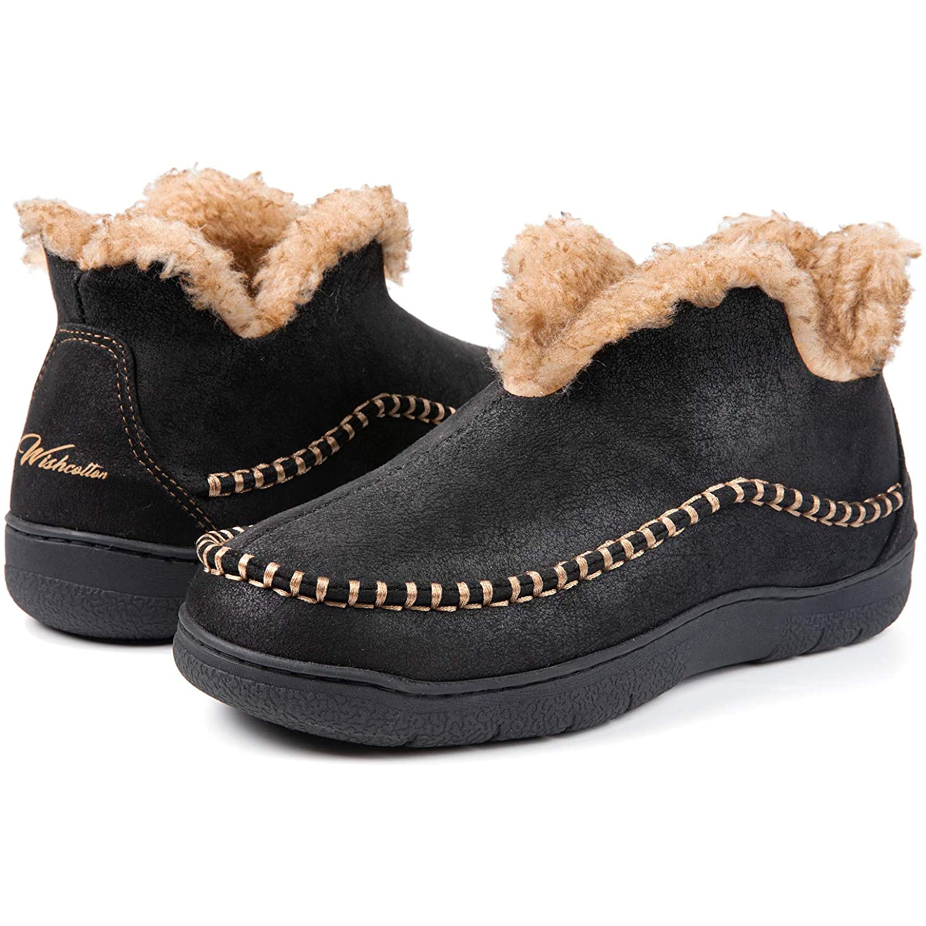 Mens Cosy Thick Faux Fur Lined Slippers with Rubber Sole 