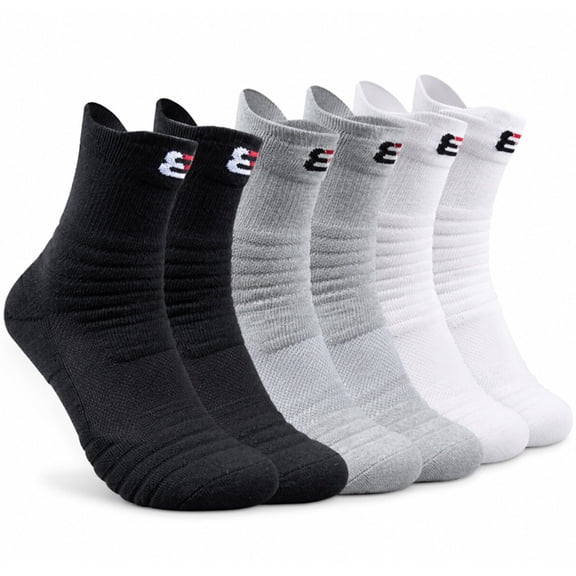 3 Pair Men’s Cotton Sports Socks, Mid Crew Athletic Training Socks, TIKA