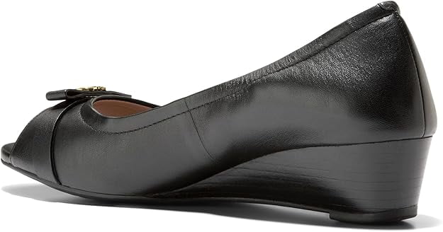 Cole Haan Women's Malta Peep Toe Wedge Pump, Black Leather Cole Haan Women's Malta Peep Toe Wedge Pump, Black Leather