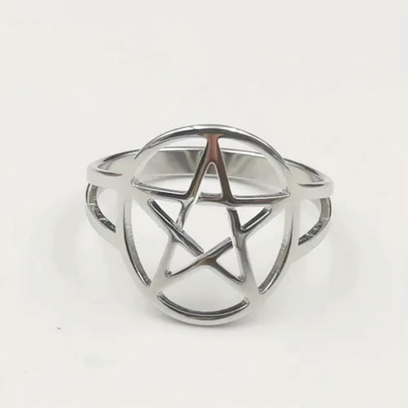 HOOUN Pentagram Star Rings Wicca Pentacle Jewelry Stainless Steel Amulet Rings 7-10#-7#