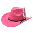 thumbnail image 2 of XIAOCHA Mens Feather‑Trim Cowboy Hat Solid Wide‑Brim Hat Rodeo Festival Hat,Hot Pink, 2 of 4