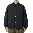 thumbnail image 1 of LOVZFMLL Jackets for Men Man Flip Collar Solid Color Easy Shuai Work Clothes Outdoors Zipper Pocket Loose Coat, 1 of 8
