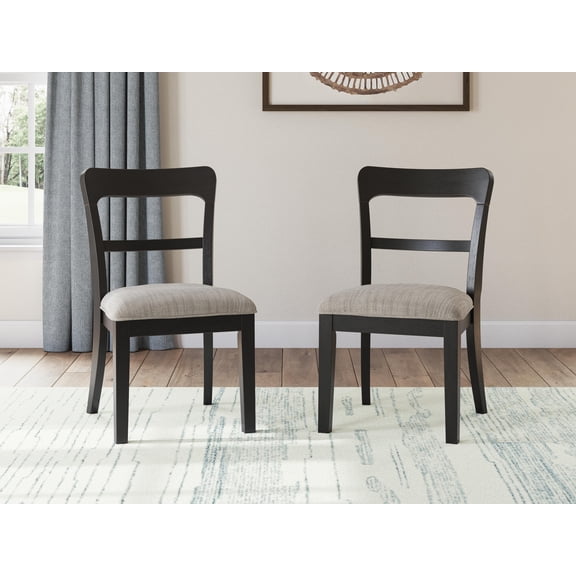 Signature Design by Ashley Chadworth Dining Upholstered Side Chairs, Set of 2, Black Wood Frame with Polyester Seats