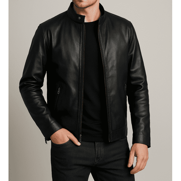 Mens Black Lambskin Genuine Leather Zipper Jacket New Biker Jacket 2 Zipper Pockets